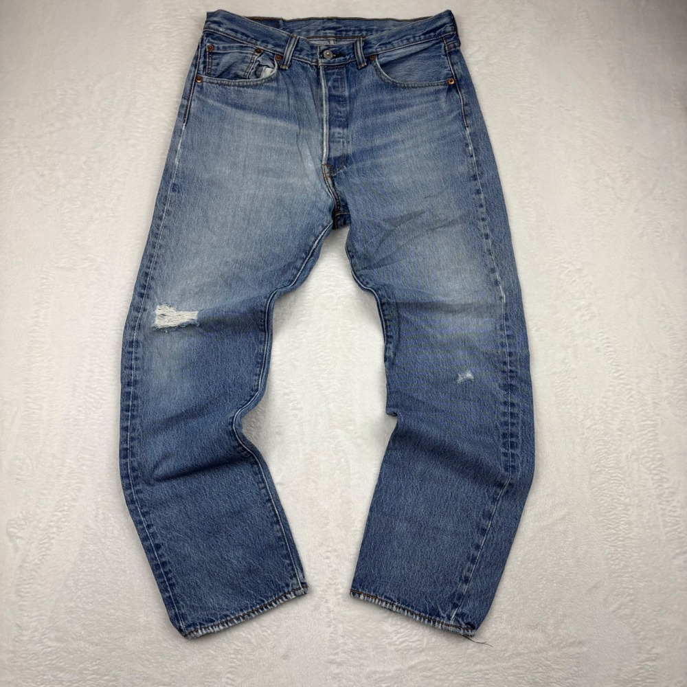 Levis 501 Mens Light Wash Distressed Straight Leg Jeans 34x33 Vintage Y2K CA6-5